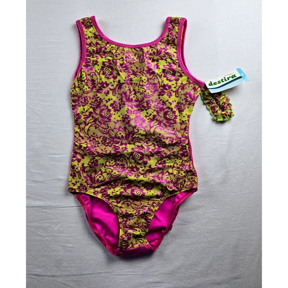 NWT Destira Adult Large Wrap Back Keyhole Gymnastics Leotard Leo Lace Scrunchie